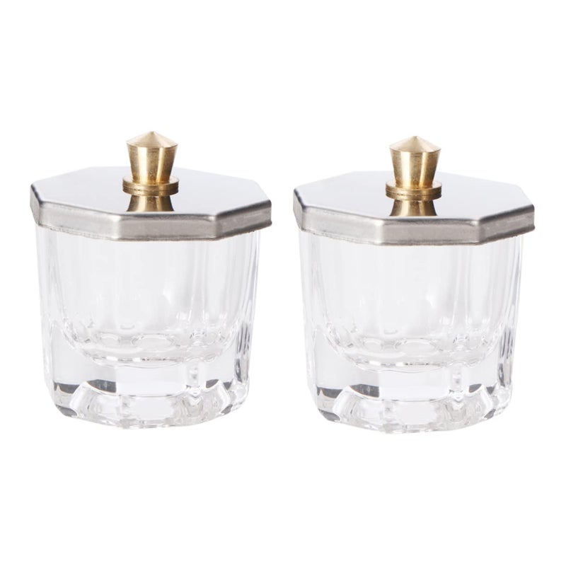 2 Pcs Crystal Nail Art Liquid Powder Container Cups With Lids Salon Decor - Image 1